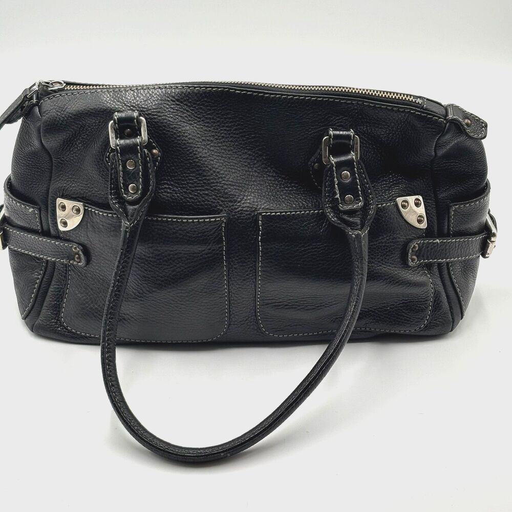Nuovedive Y2K Moto Biker Black Italian Leather Studded Buckle Satchel Bag
